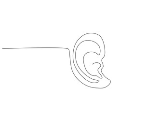 Continuous one line drawing of human ear. One line drawing illustration of human anatomy. International listening day concept single line. Editable outline