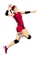 アタックする女性のバレーボール選手