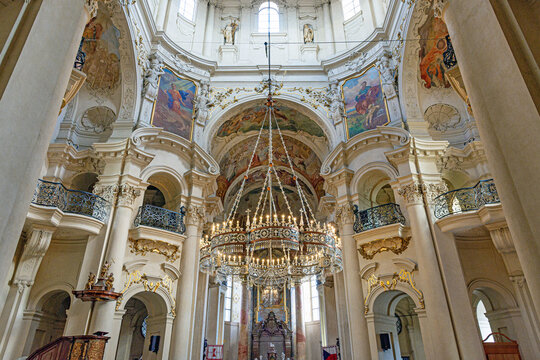 Church of Saint Nicholas in Old Town Square with Baroque Interior in Prague, Czech Republic.