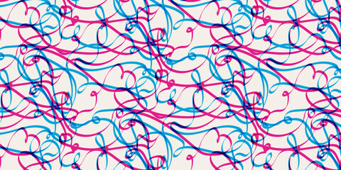 Hand drawn seamless pattern of chaotic lines. Irregular messy brush strokes and scribbles repeating print. Vector abstract texture