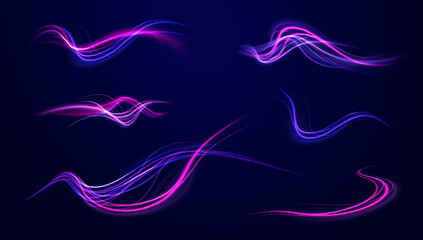 Light arc in neon colors, in the form of a turn and a zigzag. Creative vector illustration of flying cosmic meteor, planetoid, comet, fireball isolated on transparent background.