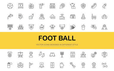 Football icon set. Vector illustration in modern thin line style of computer graphics related icons.