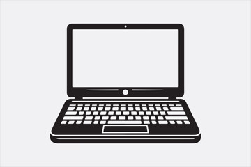 A simple black silhouette of a laptop computer.