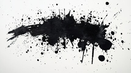 Watercolor black blot on paper with splashes and washes, creating a textured, artistic effect.