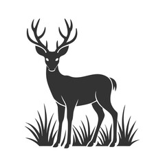 Elegant Deer Silhouette in Grass Vector for Nature-Themed Logos and Prints.