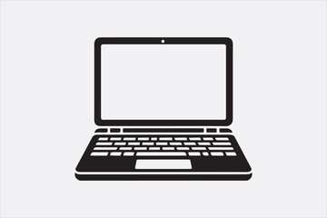 A simple black silhouette of a laptop computer.