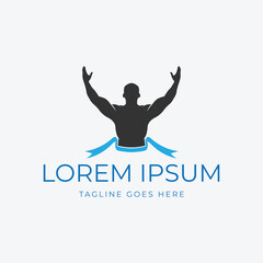 Spreading Hands Man Male Celebrate Victory Finish Marathon Run Icon Illustration Logo Design