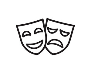 Comedy and Tragedy Masks. Masquerade Mask, Comic and Tragic Vector Icon for Theater or Carnival.
