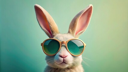 Cool Easter bunny wearing sunglasses in pastel colors panoramic view