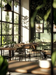 Cozy cafe interior with natural light