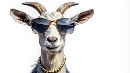 Cool goat wearing sunglasses and necklace on transparent background clipart