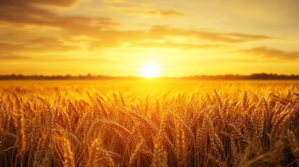 Obraz premium Golden wheat field at sunset.