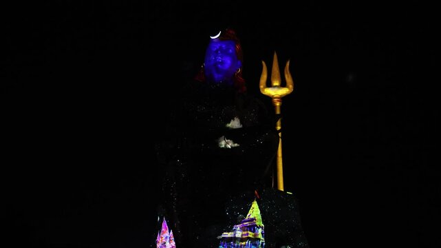 isolated holy trident of Hindu God Lord Shiva with dramatic laser light effect