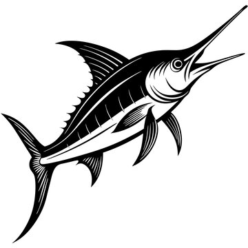 black and white swordfish isolated on white clip art preview