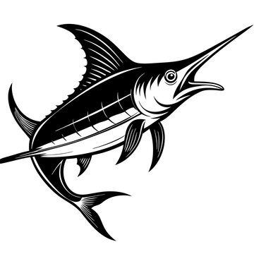 black and white swordfish swimming clip art preview