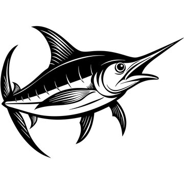 black and white swordfish swimming clip art preview