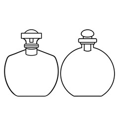 Obraz premium Perfume glass bottle realistic transparent, abstract geometric technical, blank white cosmetic cone shape bottle cap vector illustration