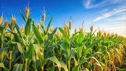 Fototapeta premium Corn field growing with clear sky background