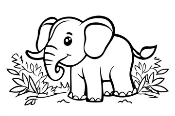Fototapeta premium Cute Cartoon Elephant Coloring Page Animal Illustration African Wildlife Jungle Animal Baby Elephant