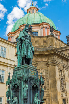 Statue of the Holy Roman Emperor King Charles IV in Old Town in Prague, Czech Republic.