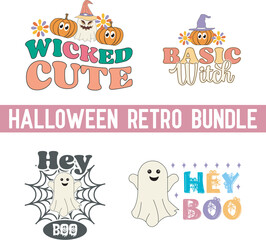 Fototapeta premium Halloween retro svg design, Retro Halloween quote Spooky Season. Cute Halloween ghost, pumpkin, vampire mouth