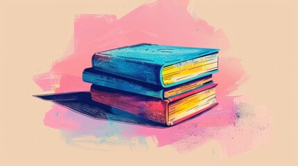 retro style, the image shows an illustration of a stack of three books