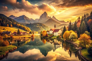 Fototapeta premium Vintage Style Photography of Tristmahlnschneid Landscape with Soft Focus and Warm Tones, Capturing Nostalgic Charm and