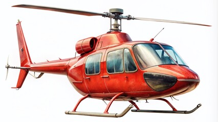 Vintage Style Red Helicopter on White Background for Cartoon Product Design