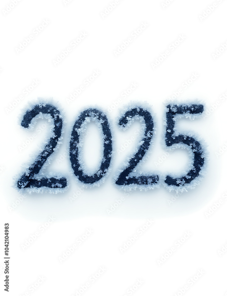 Aufkleber The numeral '2025' is written in a whimsical, handwritten style, featuring a light dusting of snowy texture for added visual interest.