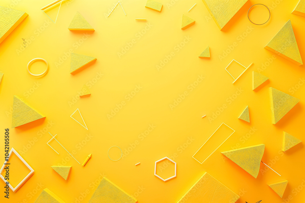 Wall mural yellow background with many shapes and triangles. the shapes are all different sizes and are scatter