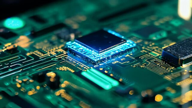 Dive fascinating world intricate circuitry stunning macro video that reveals hidden details printed circuit board PCB technology captivating closeup format highlights