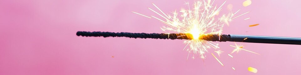 Obraz premium Sparkler igniting with dynamic sparks on pink