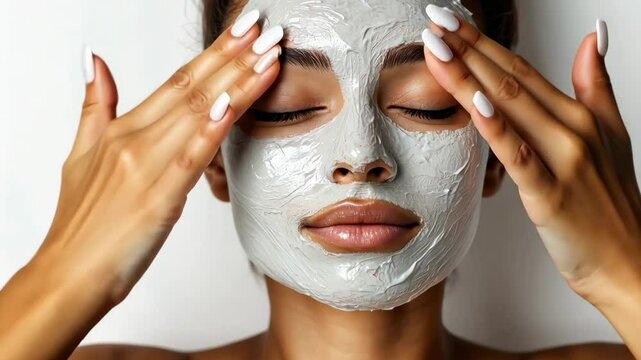Close-up of woman relaxing with rejuvenating clay face mask