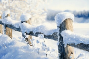 Frosty Snow Covered Fence Post Close-up