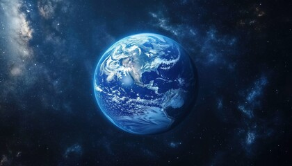 Obraz premium Breathtaking Blue Planet Earth With Ocean, Clouds, And Continents Floating In Open Space Against The Starry Sky.