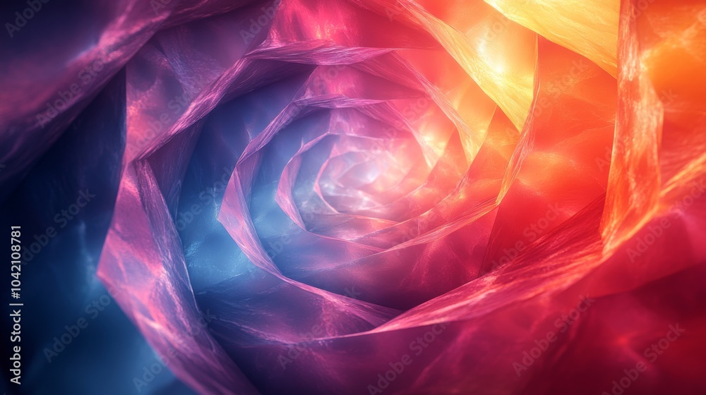 Poster A captivating spiral vortex unfolds in a blend of vibrant blue, pink, and orange colors, creating a mesmerizing and abstract visual experience that draws the eye inward.