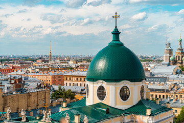 Panoramic view of the city and the beautiful roofs on Nevsky prospect on a sunny day from The...