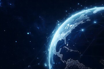 A stunning 3D illustration of Earth and the Moon in space, showcasing our blue planet surrounded by stars, clouds, and the vast universe