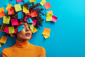 Colorful Portrait of a Woman with Sticky Notes in Hair