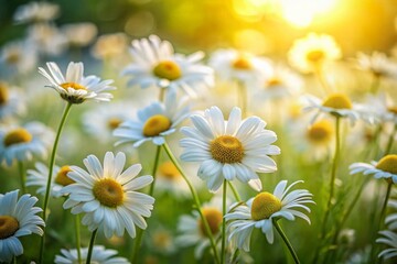 Fototapeta premium White Chamomile Flower Field with Blurred Natural Background - Surreal Photography