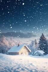 Enchanting winter cabin retreat in snowy landscape