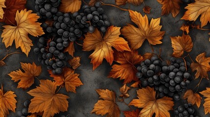 Fototapeta premium Autumn harvest of grapes falling leaves