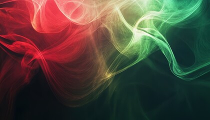 Fototapeta premium A vibrant swirl of red and green smoke against a dark background, creating an abstract, dynamic design.