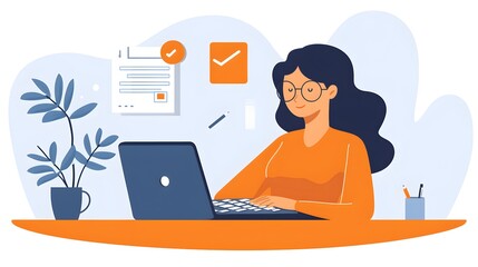 Woman Working with Calculator and Laptop in Home Office