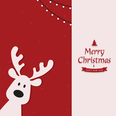 It's a cute Christmas reindeer on a red background. Christmas background, banner, or card. Merry Christmas text. © TestersDesigns
