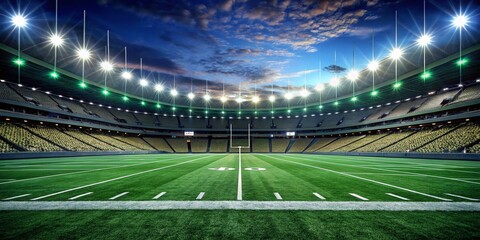 Wide Angle View of 50 Yard Line in a Football Stadium during Daylight for Documentary Photography