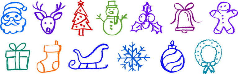 Christmas Related Icon Crayon Chalk Drawing Vector Set