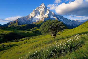 Fototapeta premium Minimalist silhouette of Monte Fitz Roy, with clean, sharp lines representing the iconic jagged peaks against a soft pastel sky
