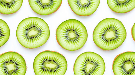 Fototapeta premium Fresh Sliced Kiwi Pattern on Clean White Background