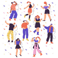 People Character Singing with Microphone Enjoy Karaoke Vector Set